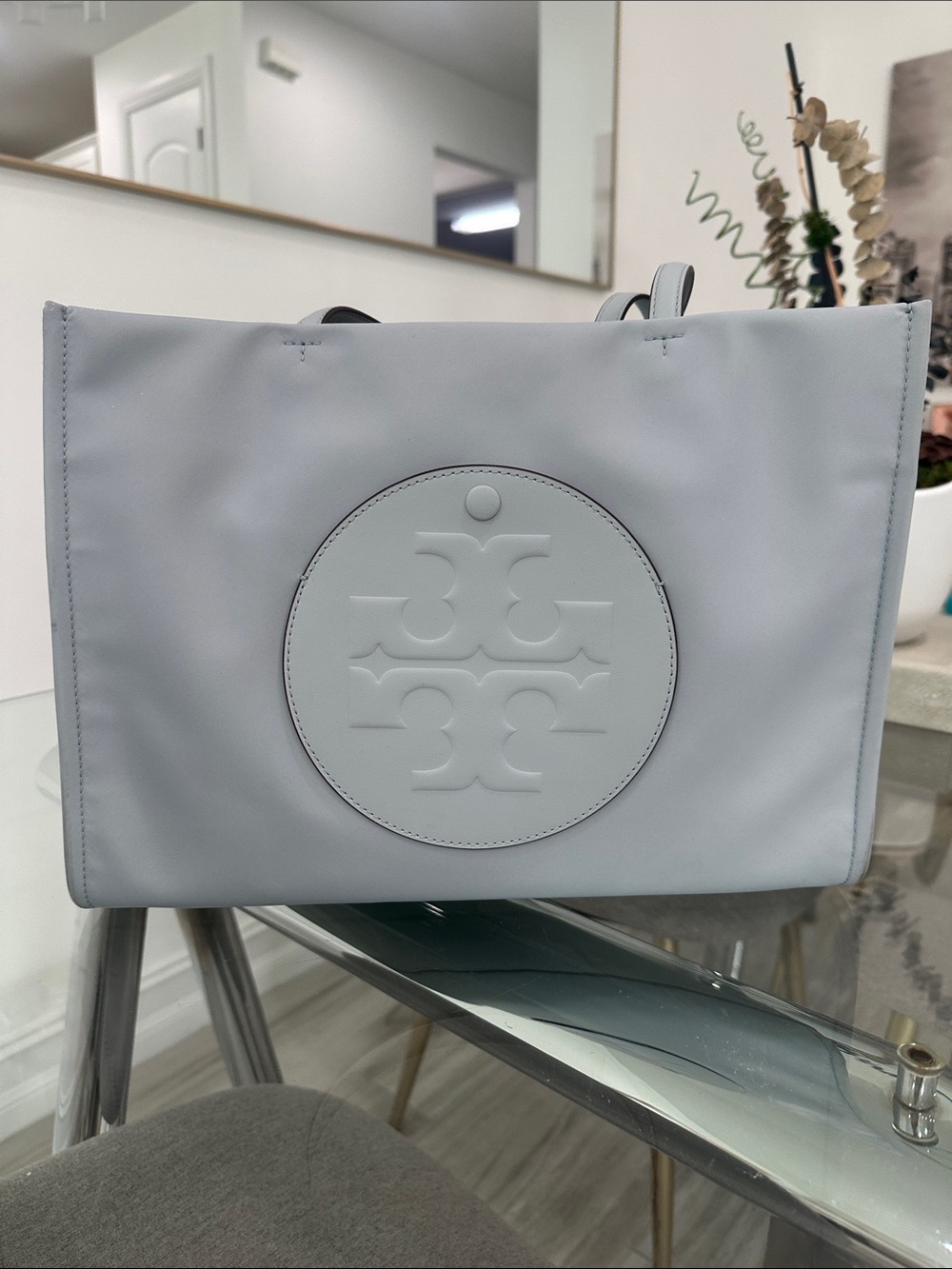Tory Burch Light Gray & Grey Logo Tote Bag